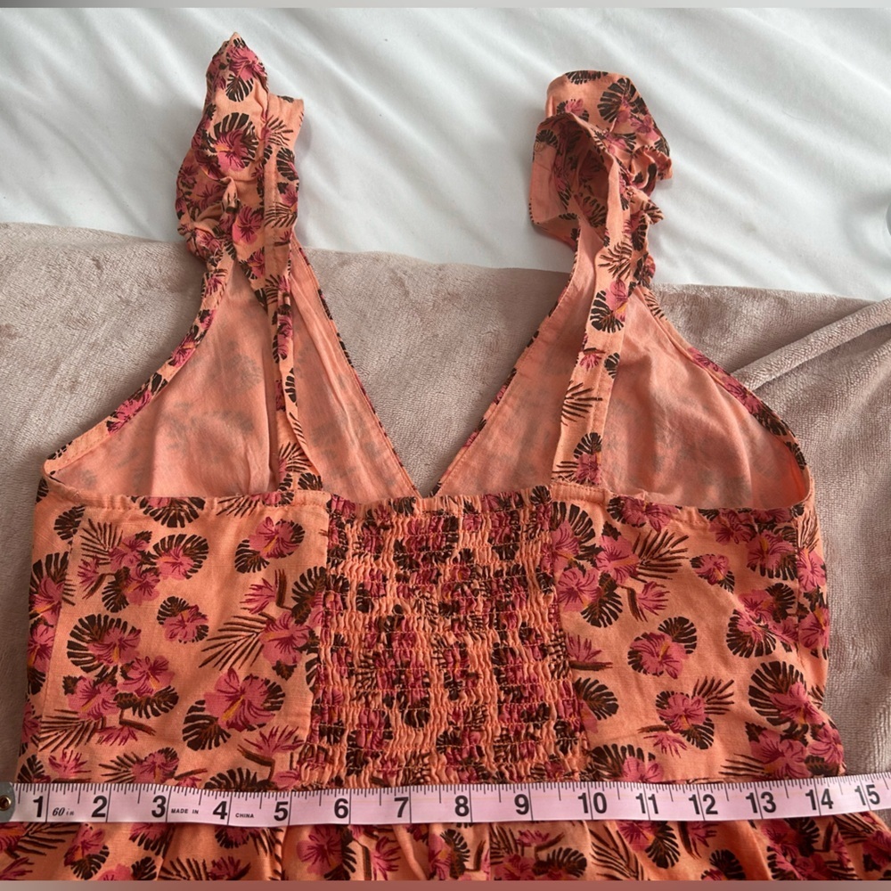 Zara Linen Blend Tropical Floral Faux Wrap Mini Vacation Dress - Picture 6 of 9